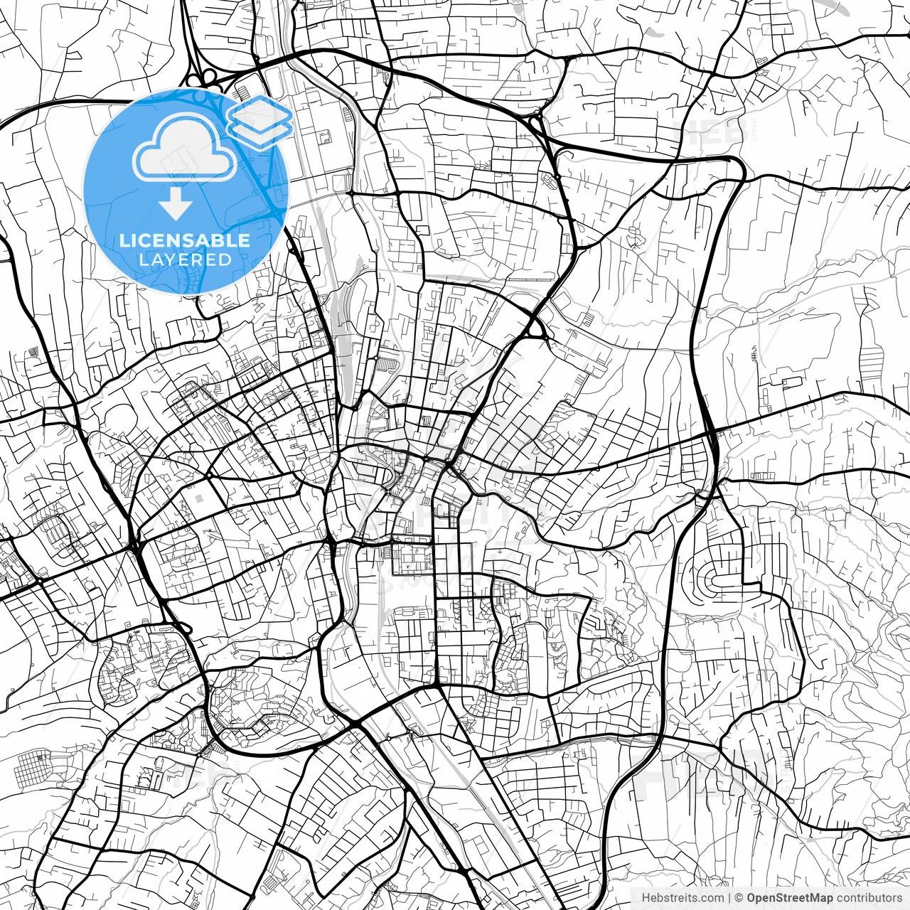 Layered PDF map of Bielsko-Biała, Silesian, Poland