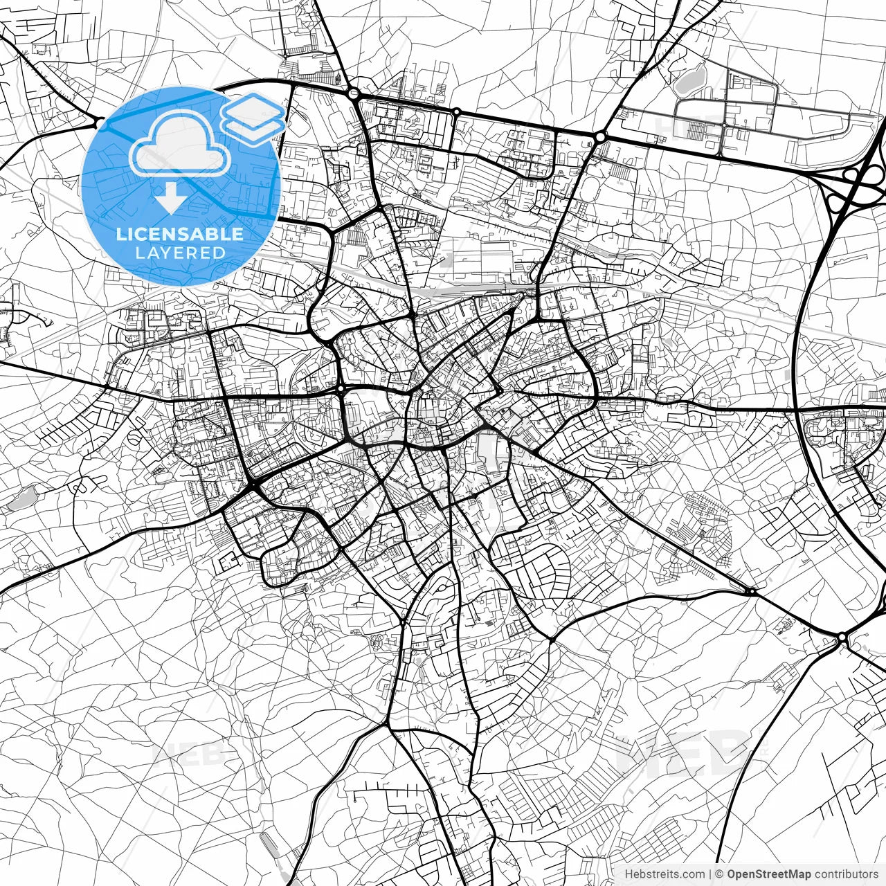 Layered PDF map of Zielona Góra, Lubusz, Poland