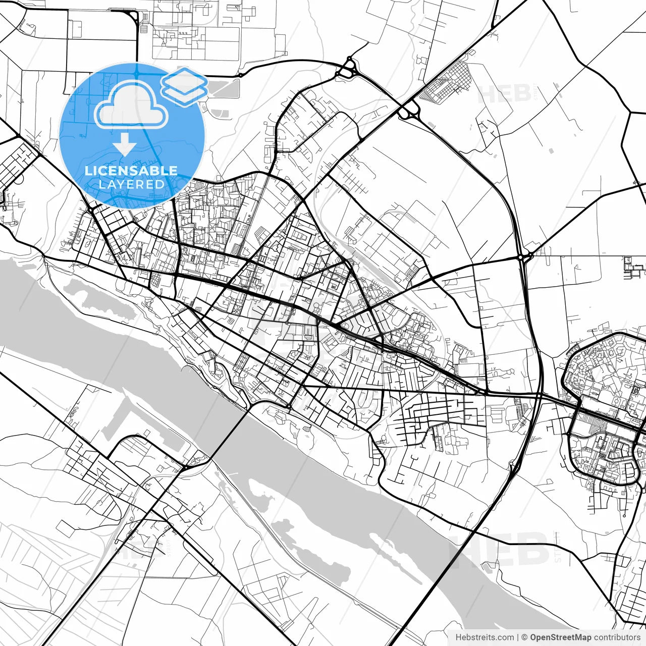 Layered PDF map of Płock, Masovian, Poland