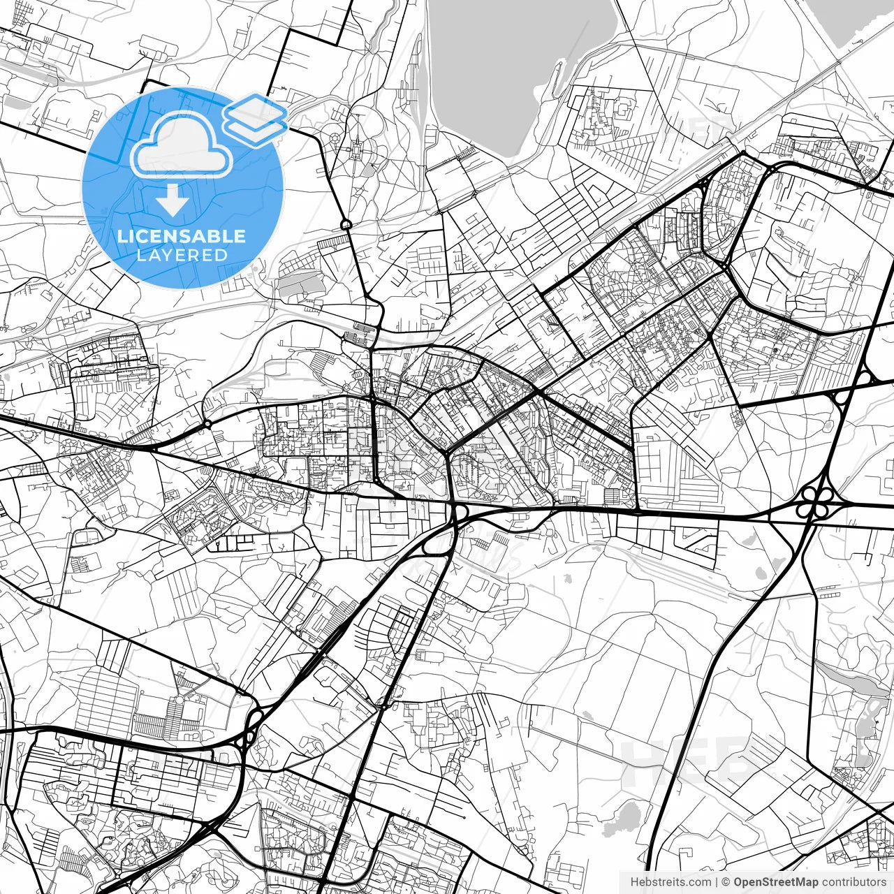 Layered PDF map of Dąbrowa Górnicza, Silesian, Poland