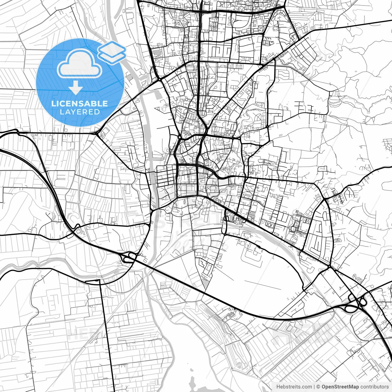 Layered PDF map of Elbląg, Warmian-Masurian, Poland
