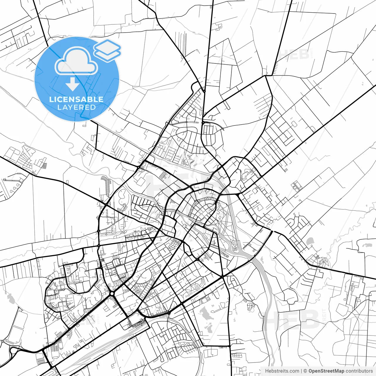 Layered PDF map of Kalisz, Greater Poland, Poland