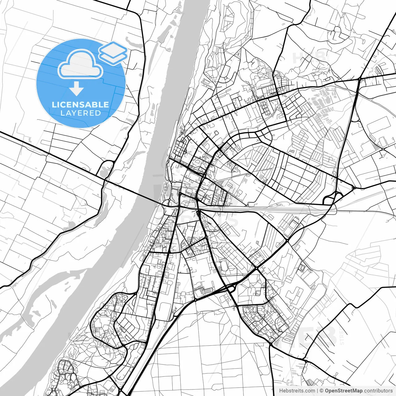 Layered PDF map of Grudziądz, Kuyavian-Pomeranian, Poland