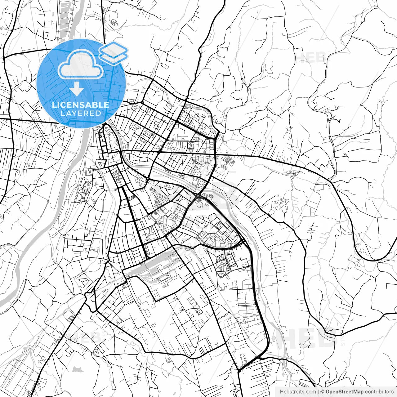 Layered PDF map of Nowy Sącz, Lesser Poland, Poland