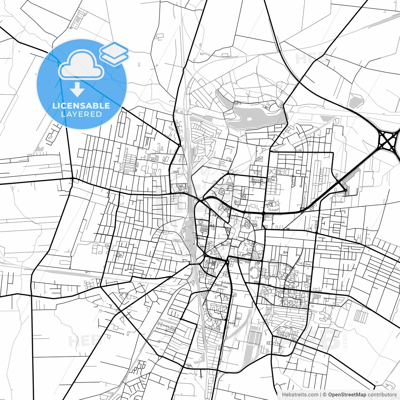 Layered PDF map of Ostrów Wielkopolski, Greater Poland, Poland