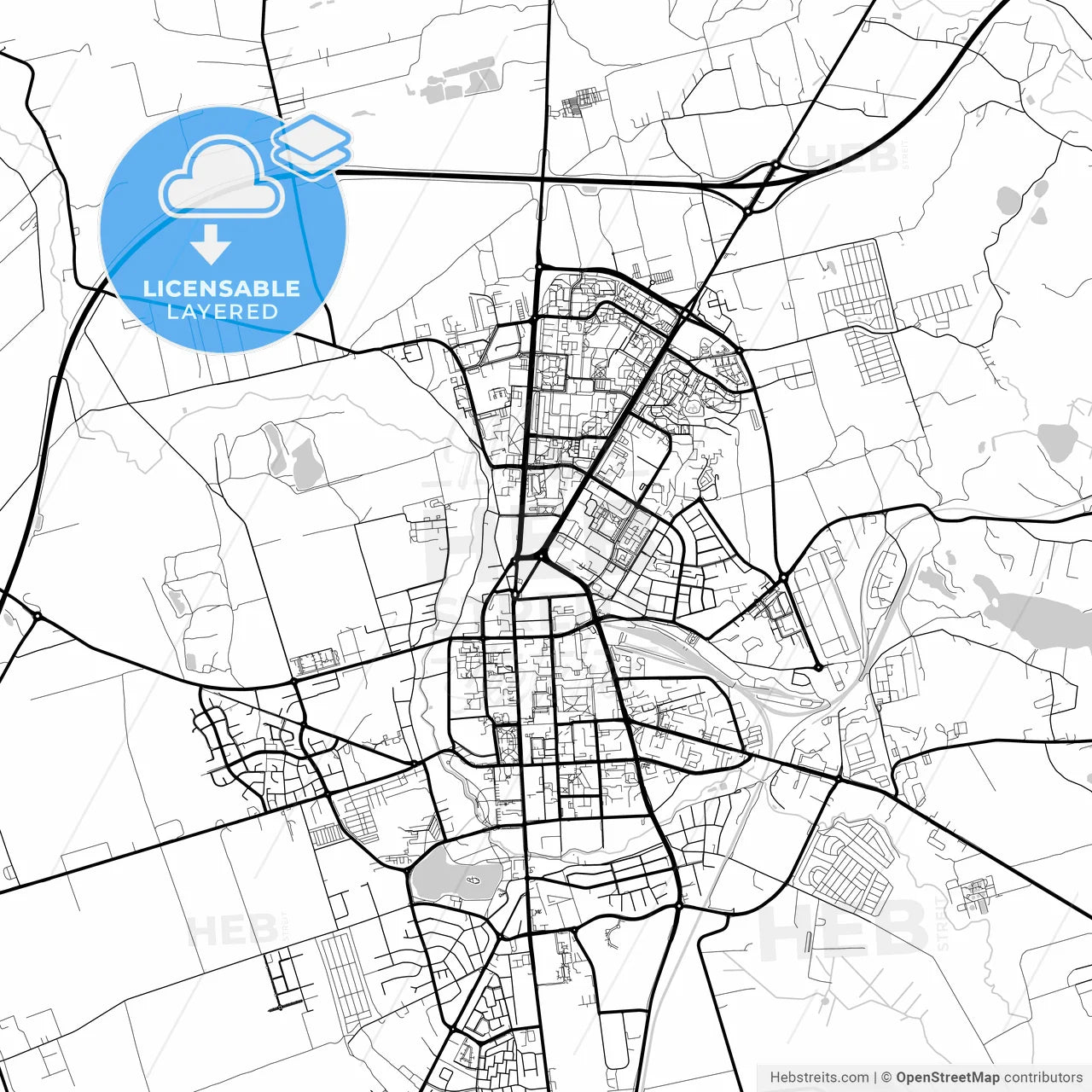 Layered PDF map of Suwałki, Podlaskie, Poland