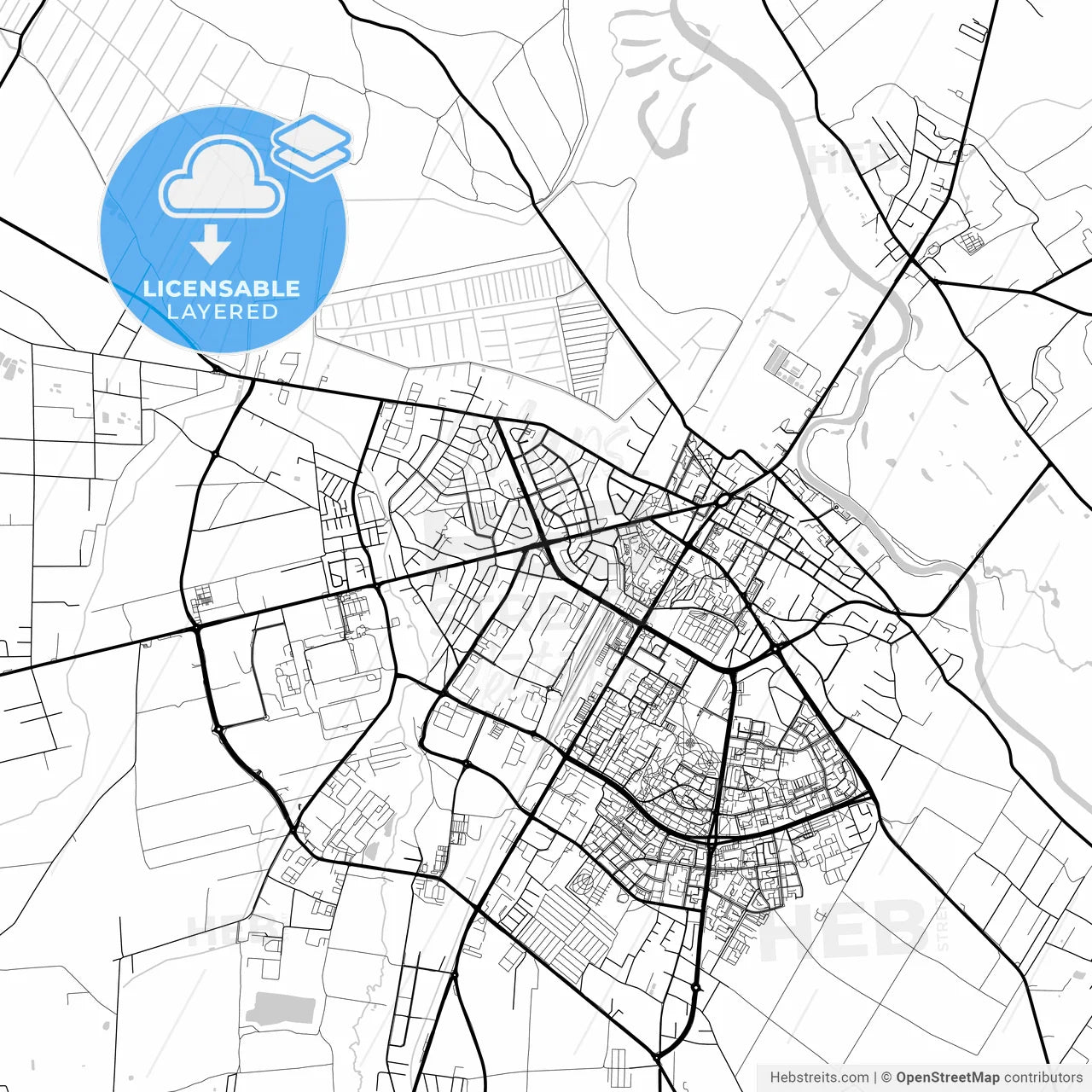 Layered PDF map of Łomża, Podlaskie, Poland