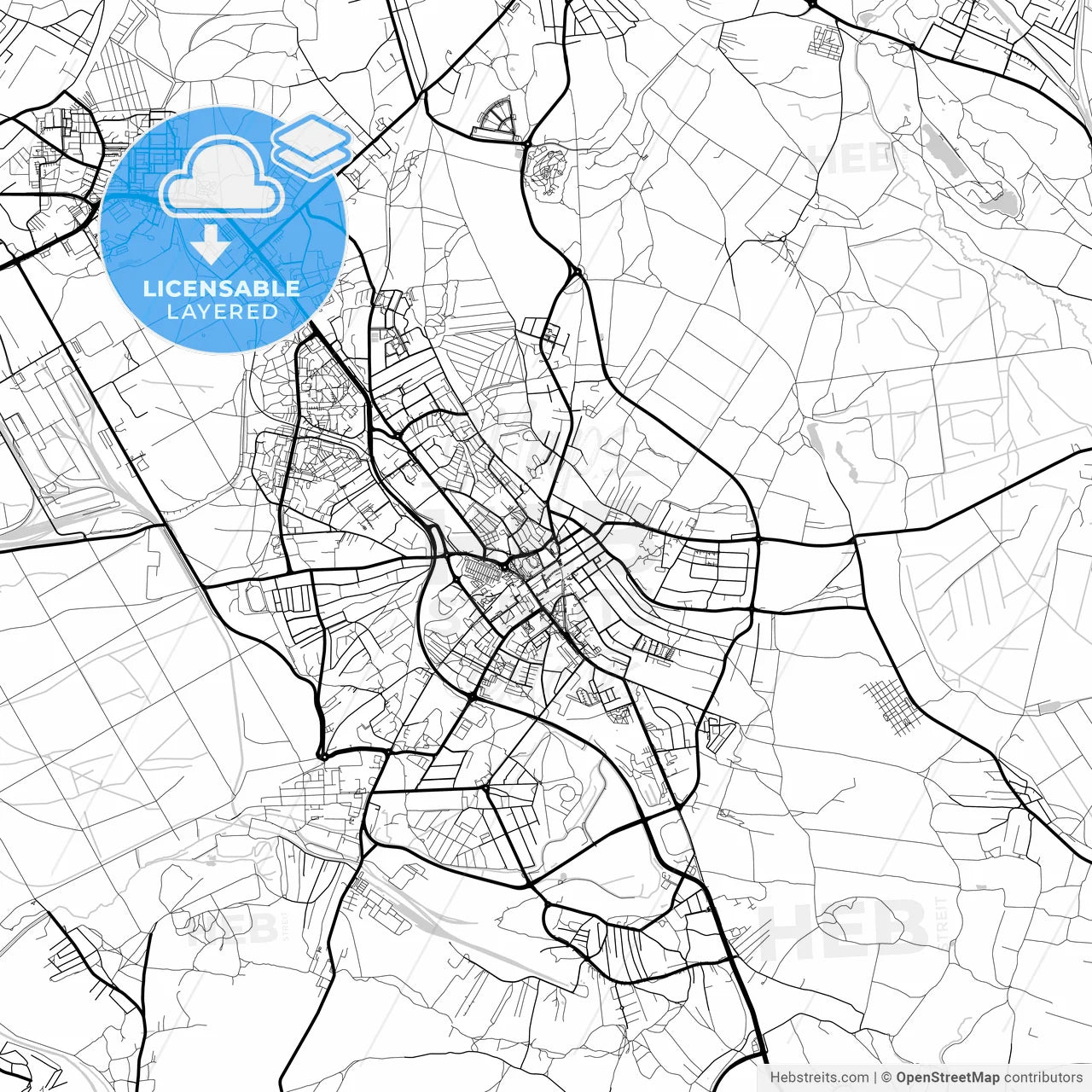 Layered PDF map of Jaworzno, Silesian, Poland