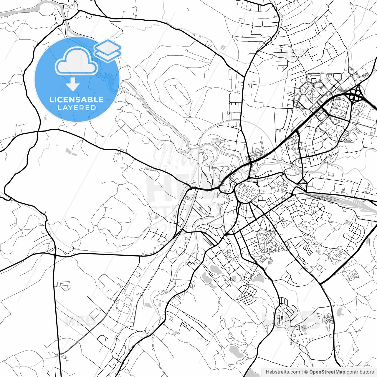 Layered PDF map of Jelenia Góra, Lower Silesian, Poland