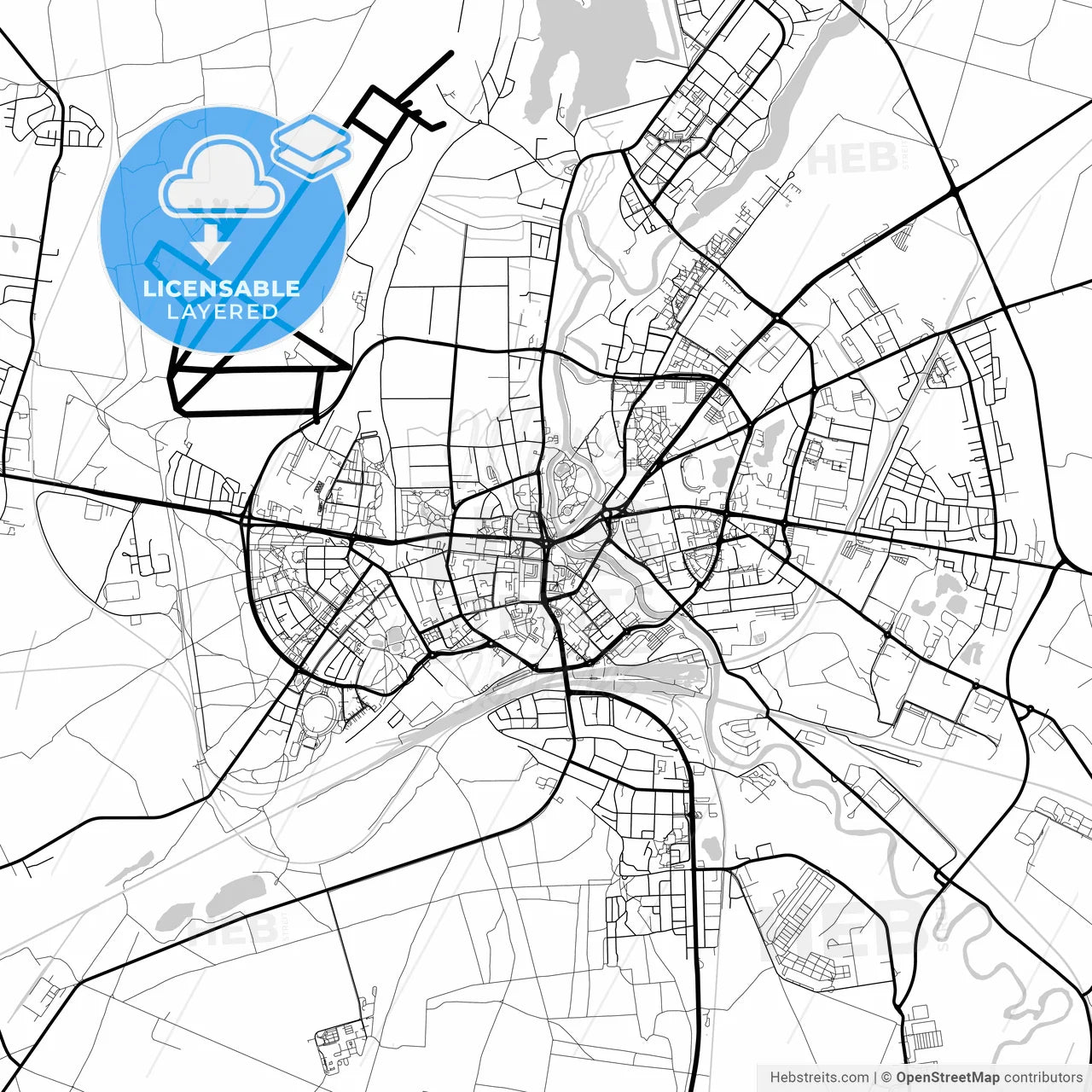 Layered PDF map of Piła, Greater Poland, Poland