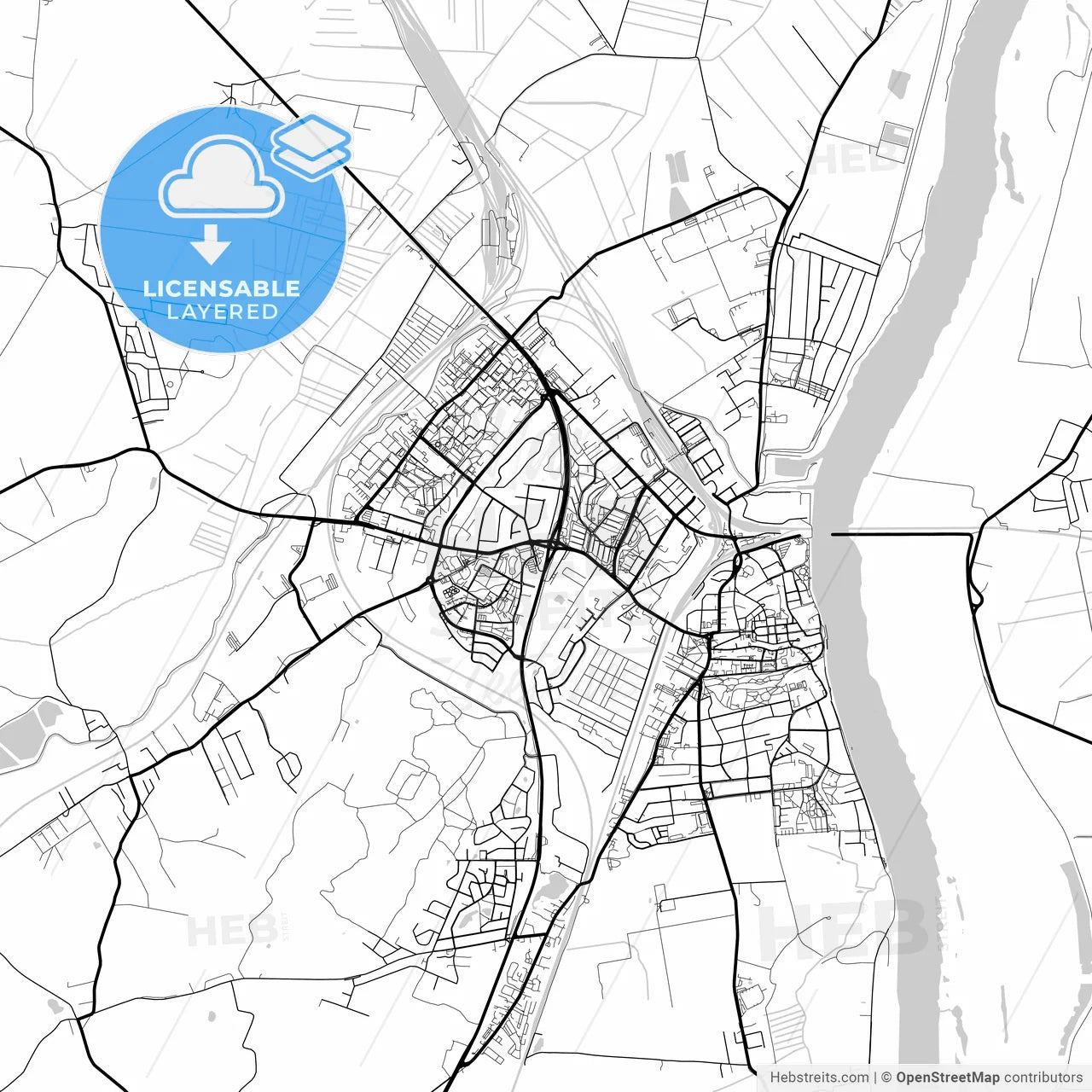 Layered PDF map of Tczew, Pomeranian, Poland