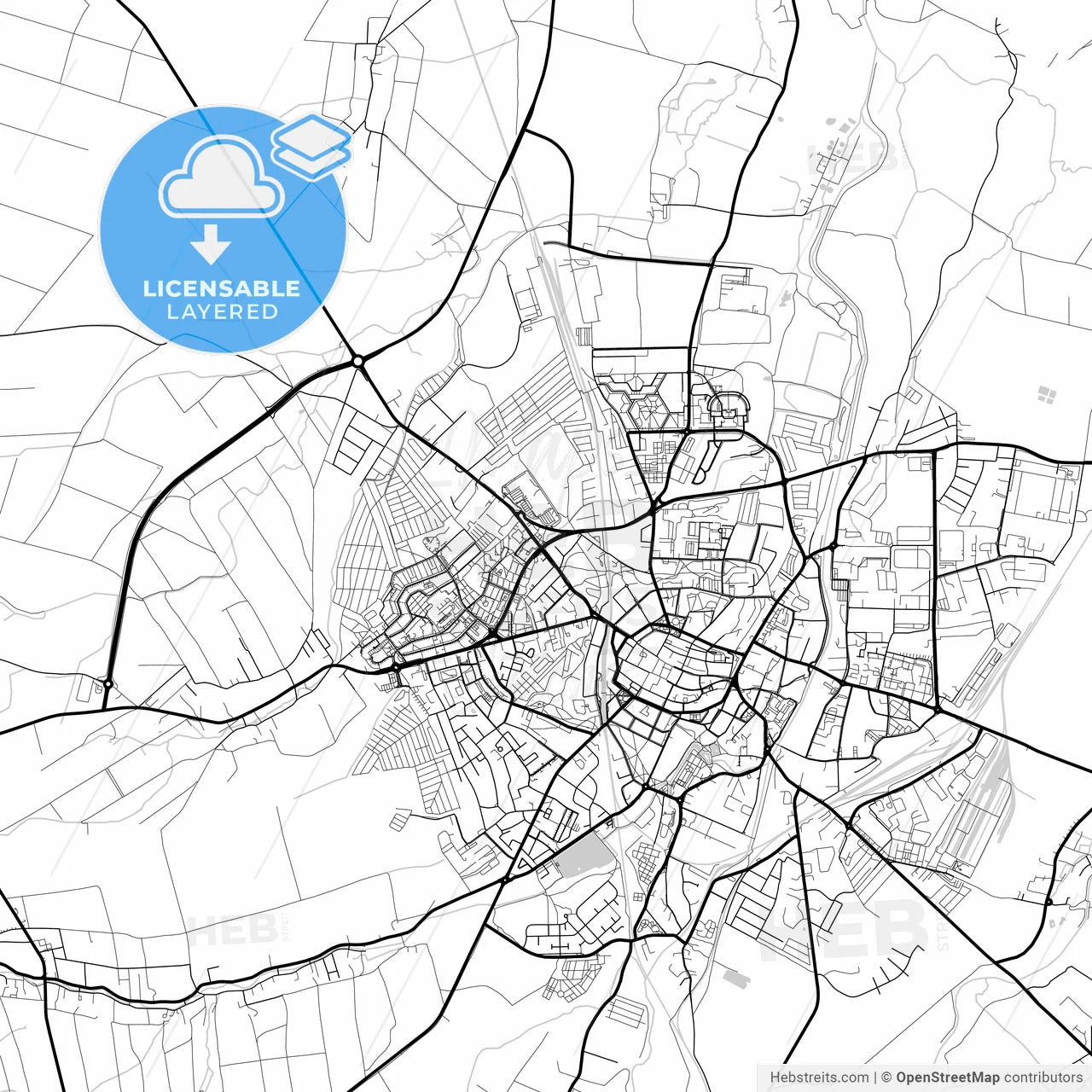 Layered PDF map of Świdnica, Lower Silesian, Poland