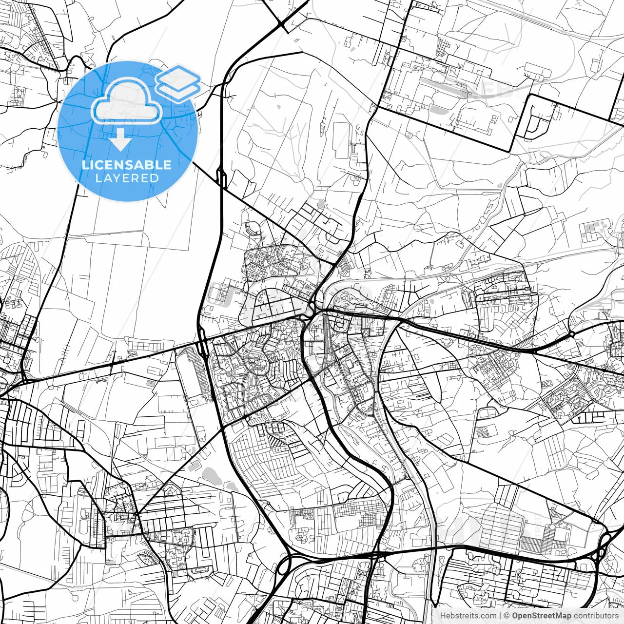 Layered PDF map of Będzin, Silesian, Poland