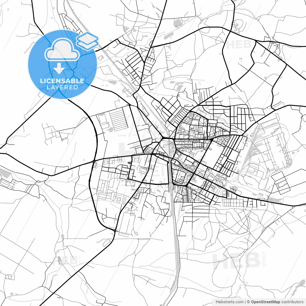 Layered PDF map of Zawiercie, Silesian, Poland