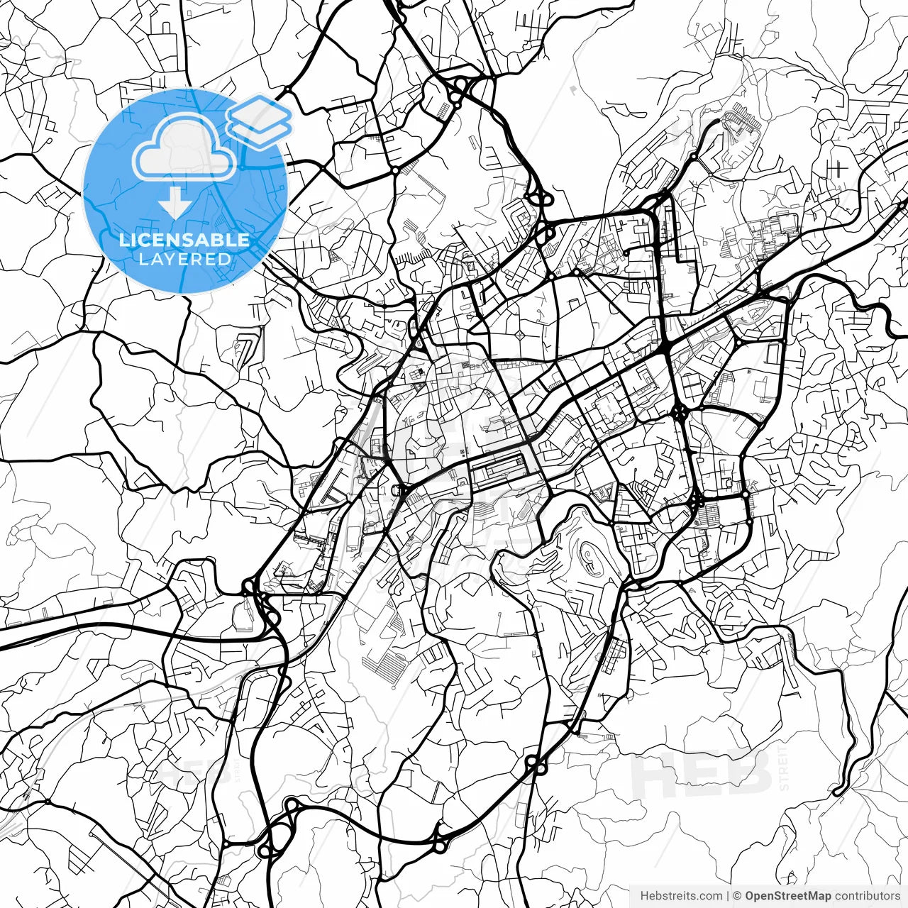 Layered PDF map of Braga, Braga, Portugal