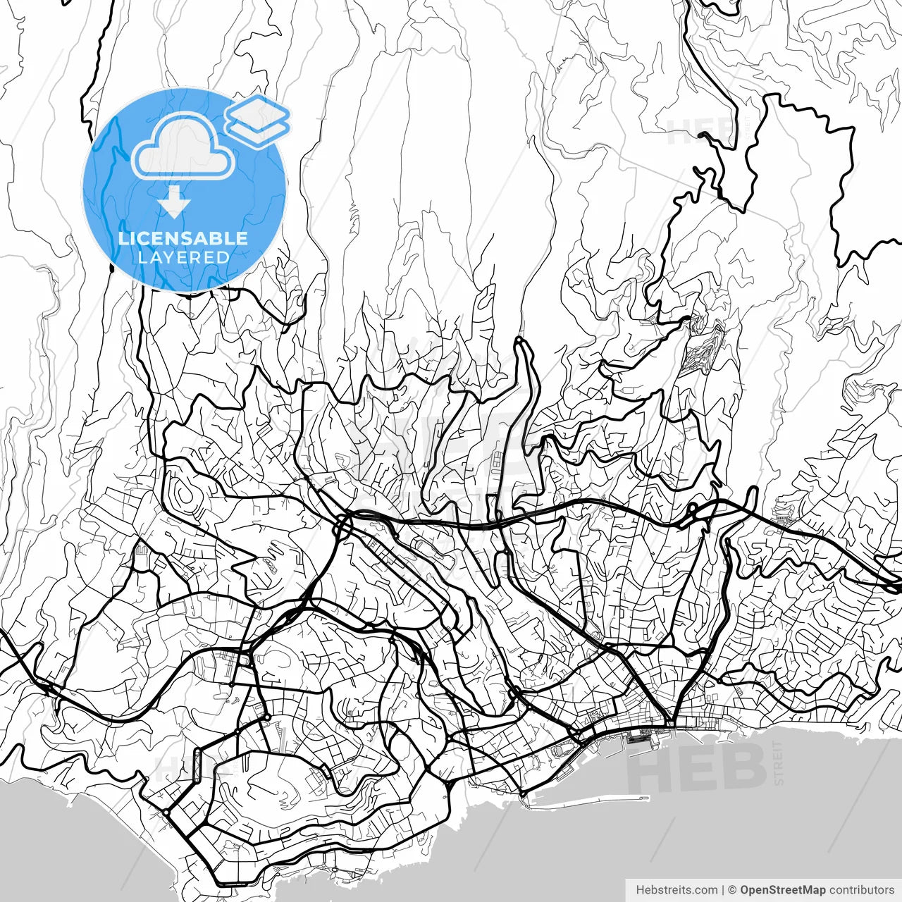 Layered PDF map of Funchal, Madeira, Portugal