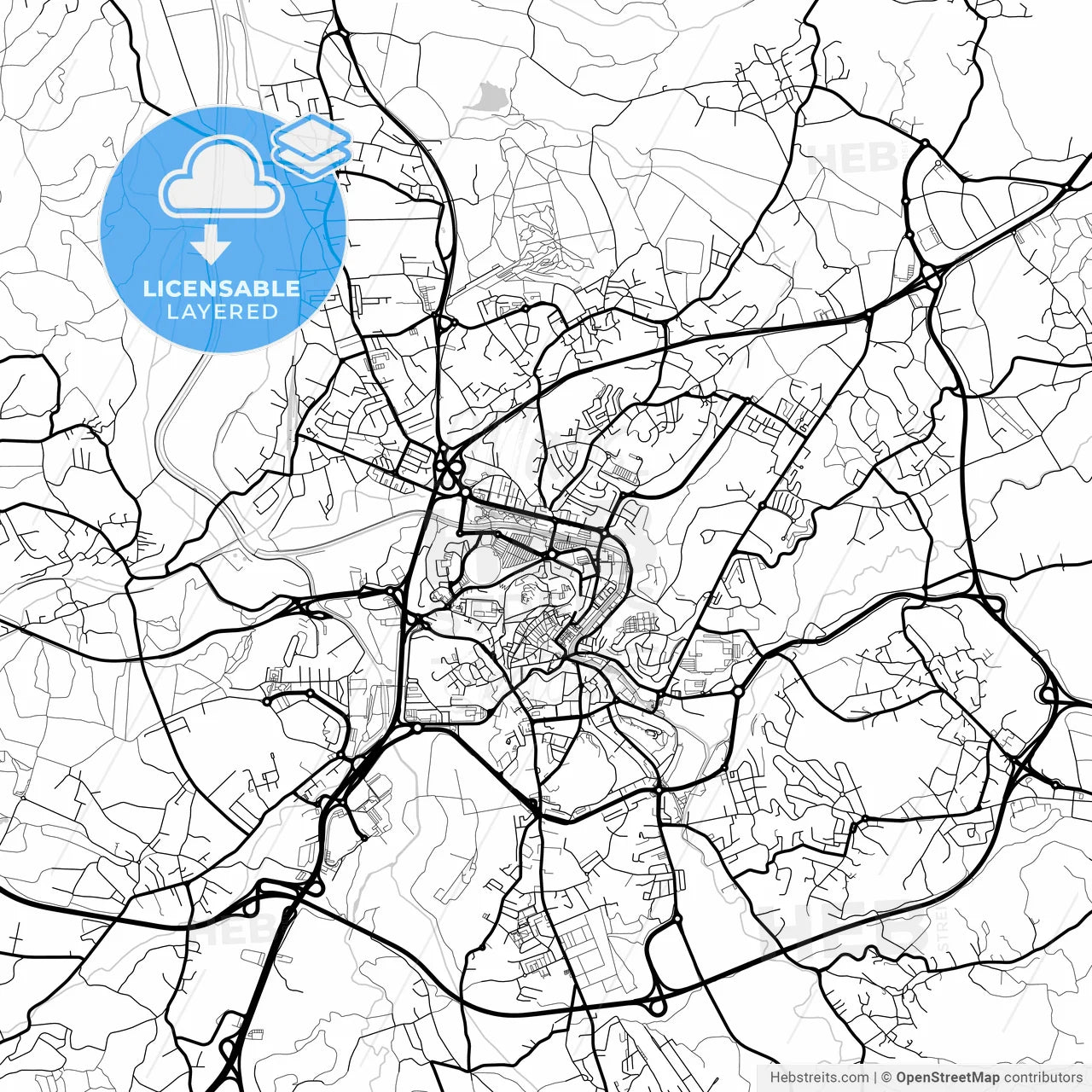Layered PDF map of Leiria, Leiria, Portugal