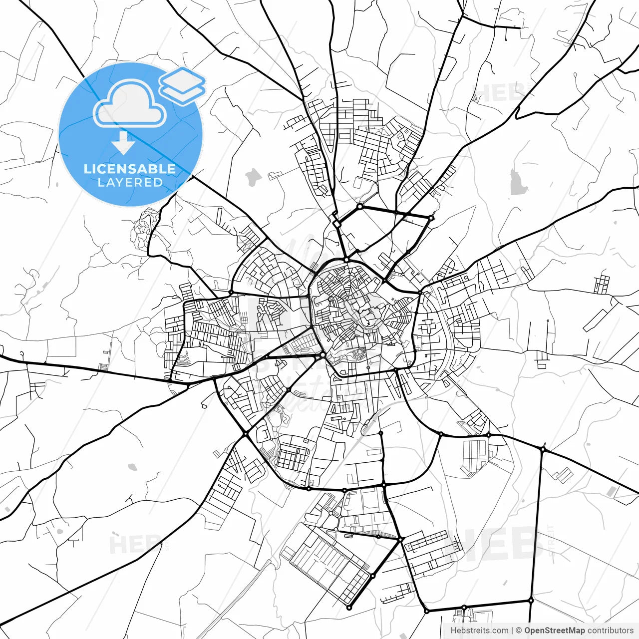 Layered PDF map of Évora, Évora, Portugal