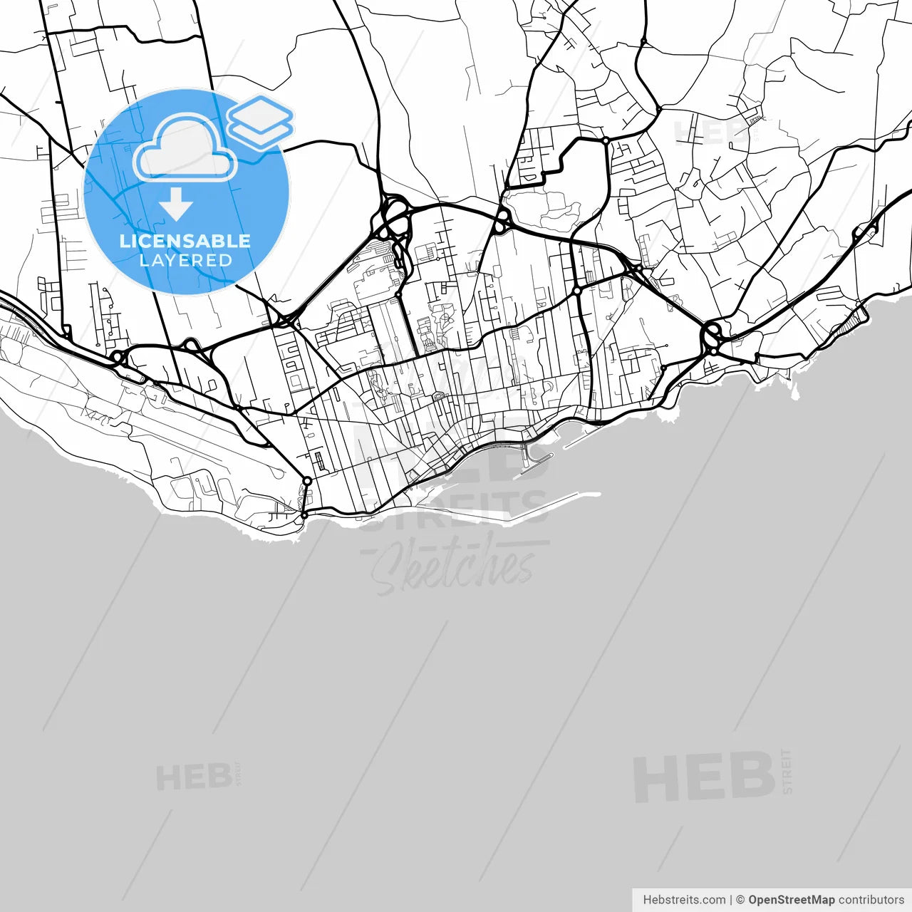 Layered PDF map of Ponta Delgada, Azores, Portugal