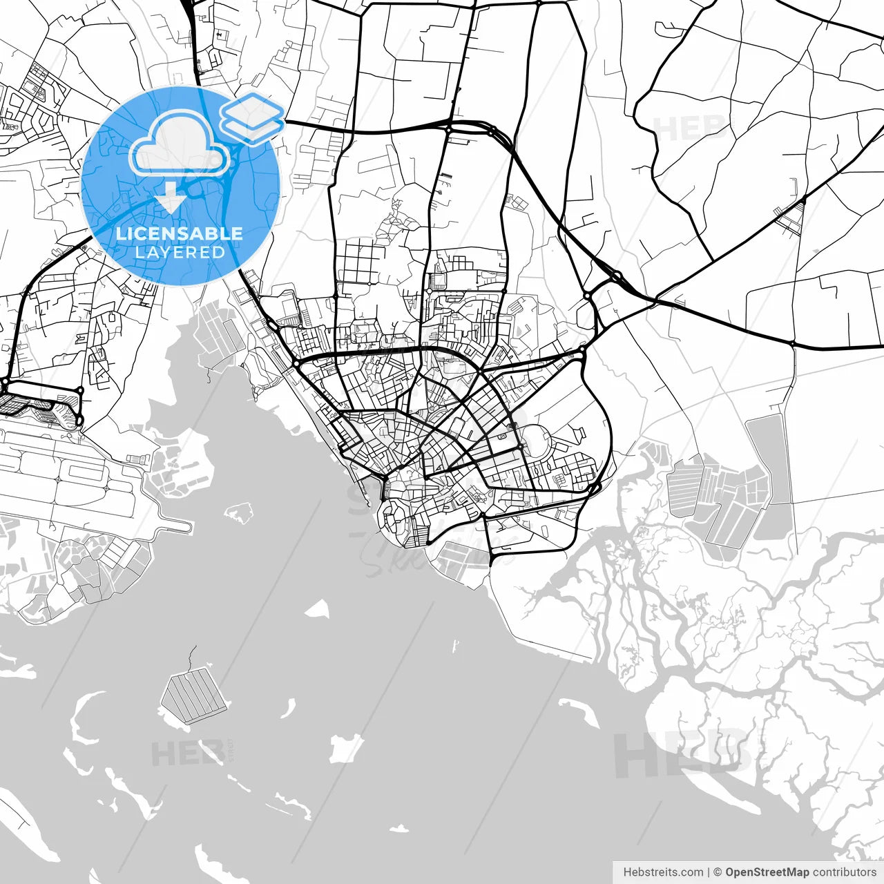 Layered PDF map of Faro, Faro, Portugal