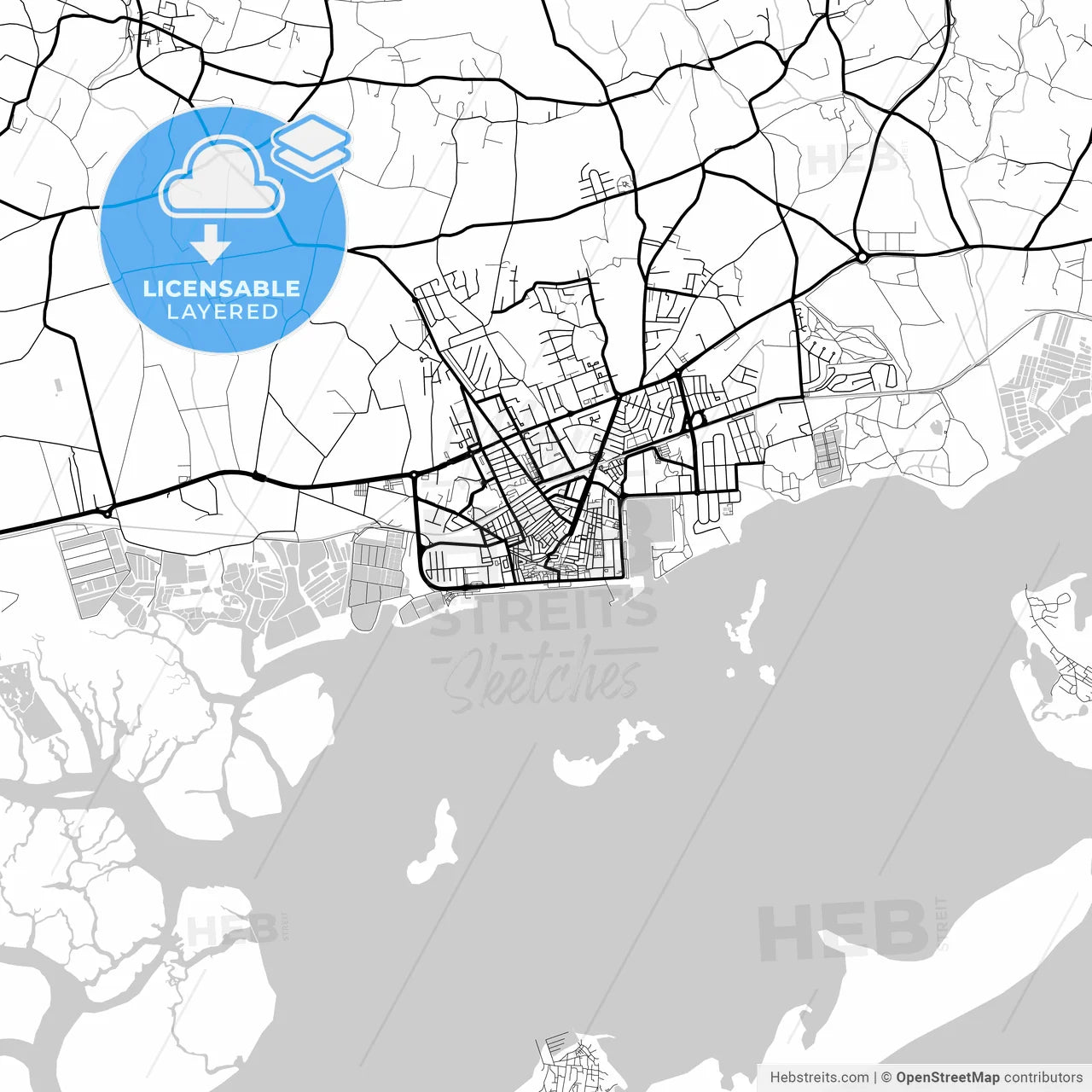 Layered PDF map of Olhão da Restauração, Faro, Portugal
