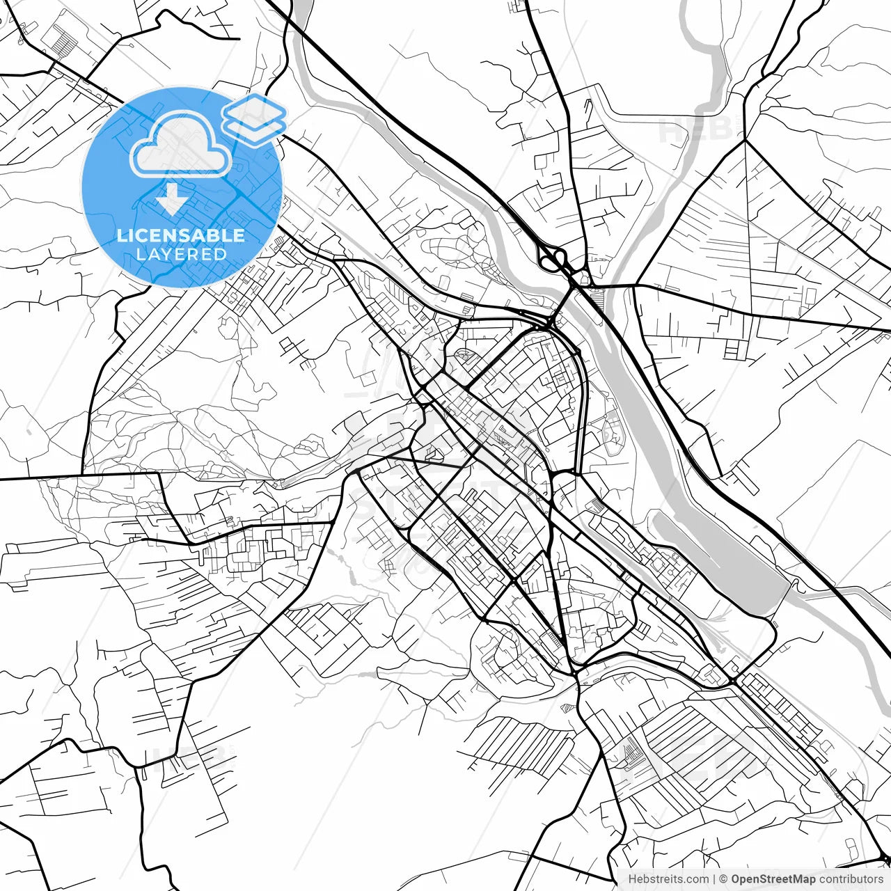 Layered PDF map of Pitești, Argeș, Romania