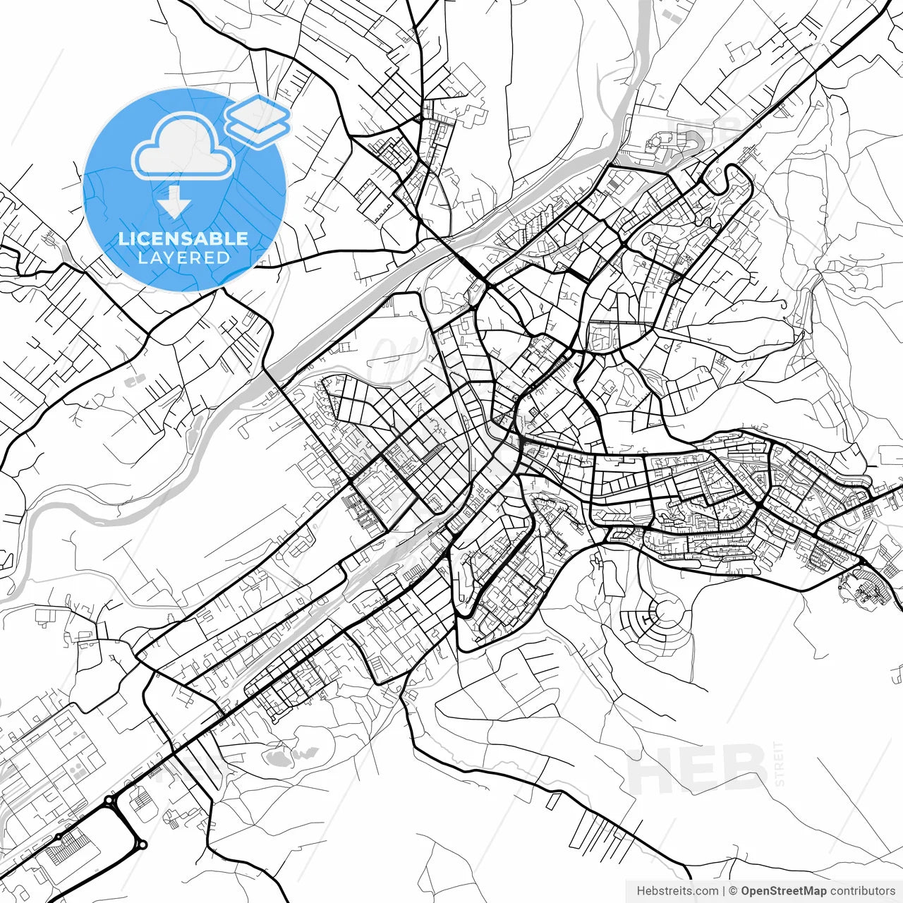 Layered PDF map of Târgu Mureș, Mureș, Romania