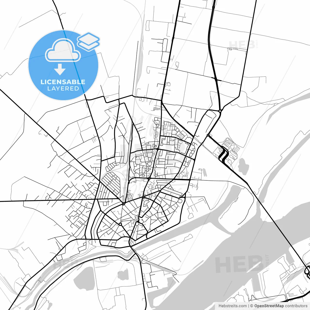 Layered PDF map of Giurgiu, Giurgiu, Romania