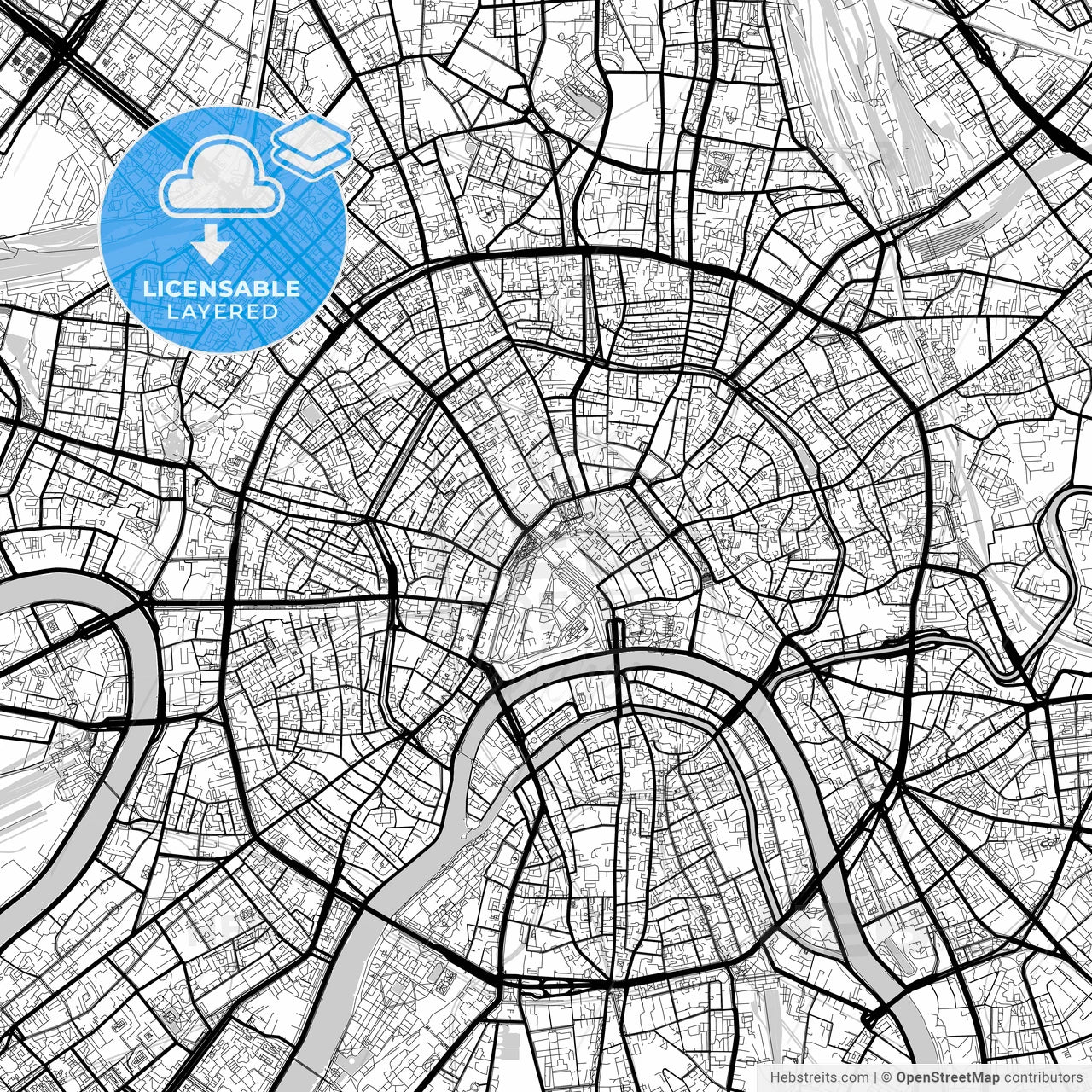 Layered PDF map of Moscow, Moscow , Russia