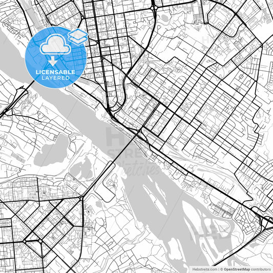 Layered PDF map of Novosibirsk, Novosibirsk Oblast, Russia