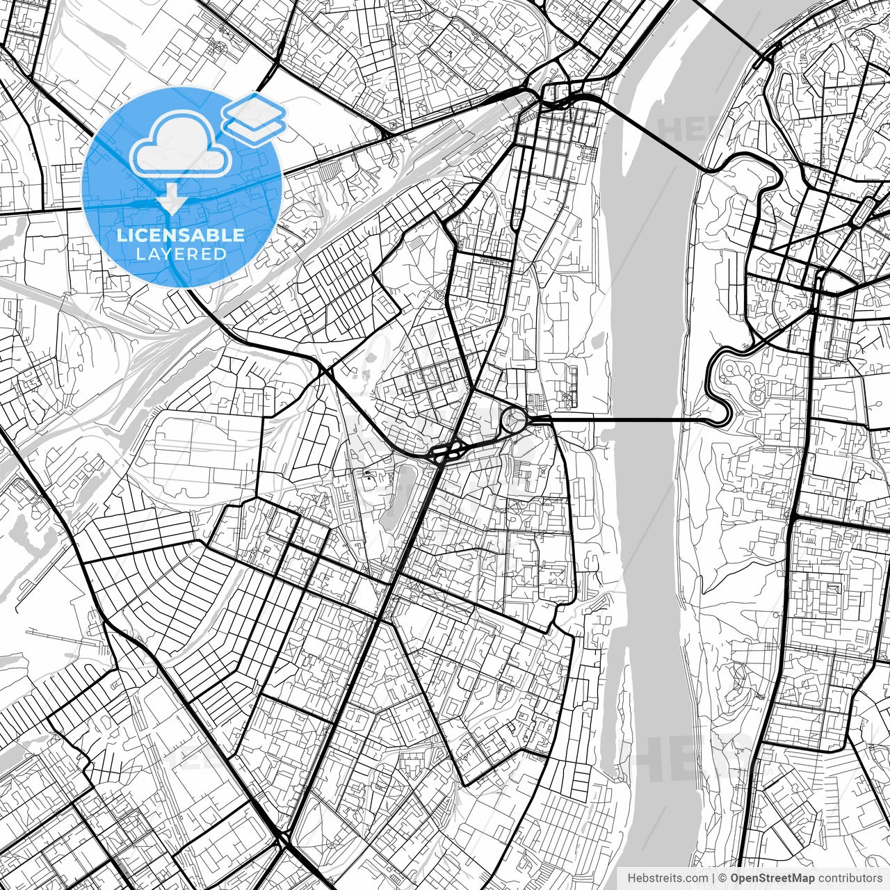 Layered PDF map of Nizhny Novgorod, Nizhny Novgorod Oblast, Russia