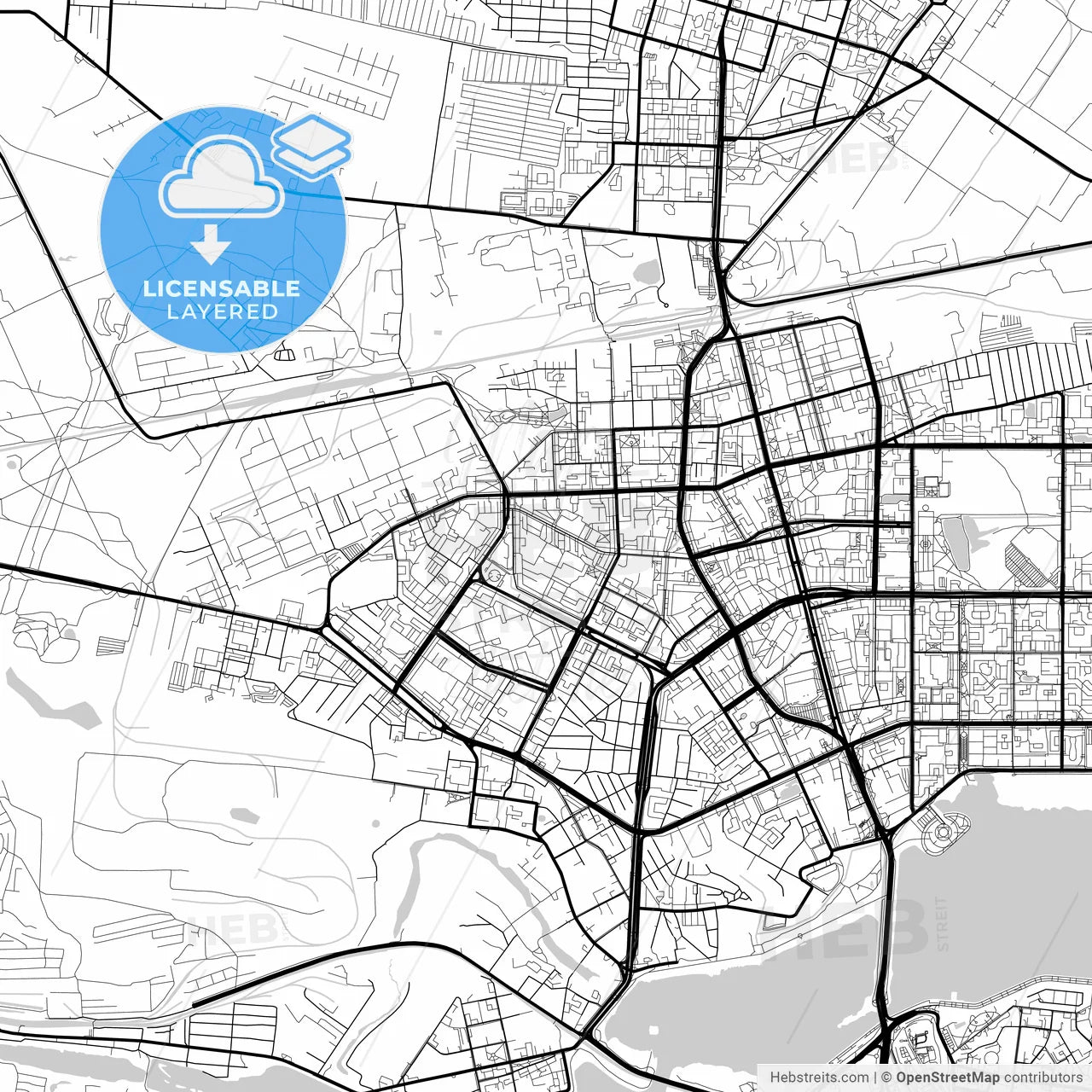 Layered PDF map of Kazan, Republic of Tatarstan, Russia