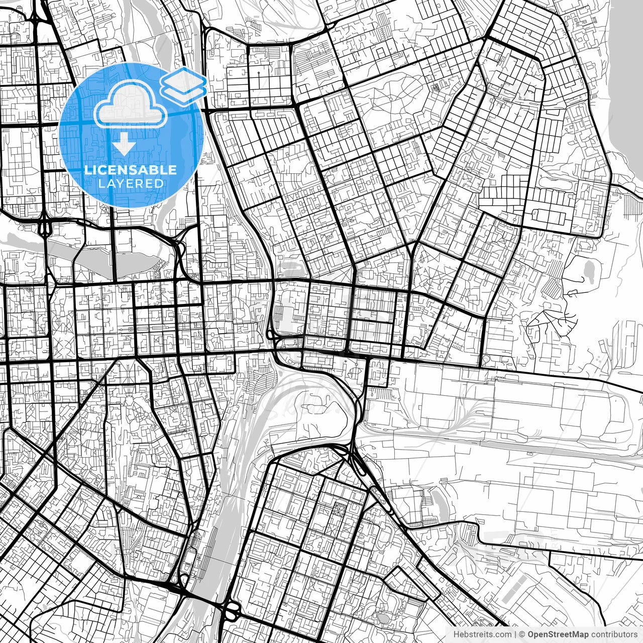 Layered PDF map of Chelyabinsk, Chelyabinsk Oblast, Russia
