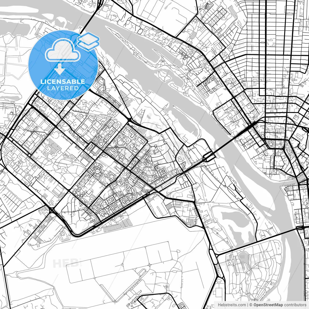 Layered PDF map of Omsk, Omsk Oblast, Russia
