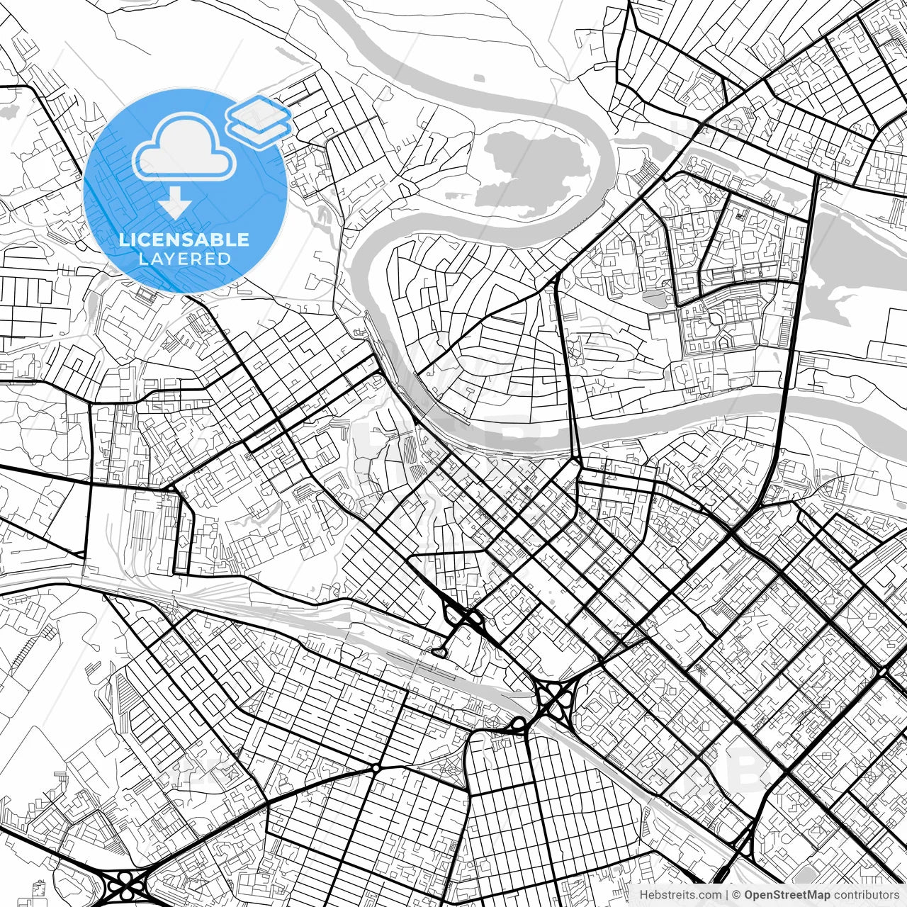 Layered PDF map of Tyumen, Tyumen Oblast, Russia