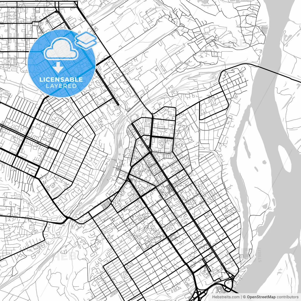 Layered PDF map of Barnaul, Altai Krai, Russia