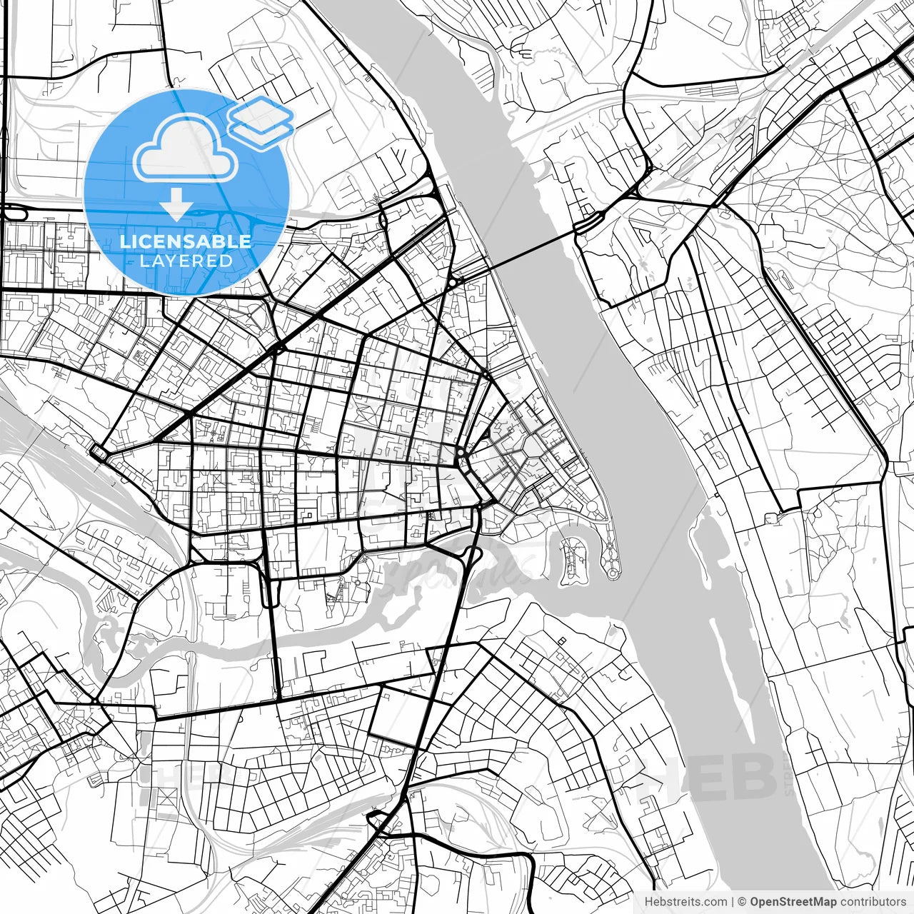 Layered PDF map of Yaroslavl, Yaroslavl Oblast, Russia
