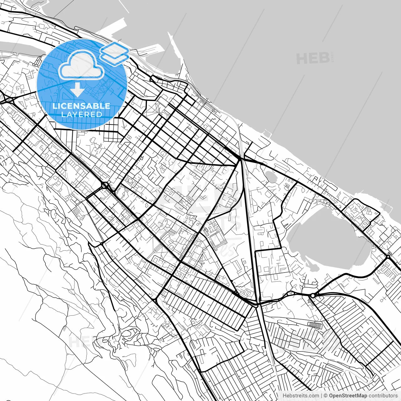 Layered PDF map of Makhachkala, Republic of Dagestan, Russia