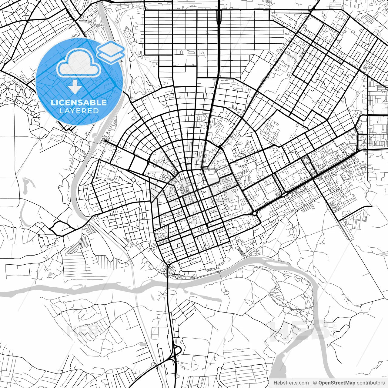 Layered PDF map of Orenburg, Orenburg Oblast, Russia