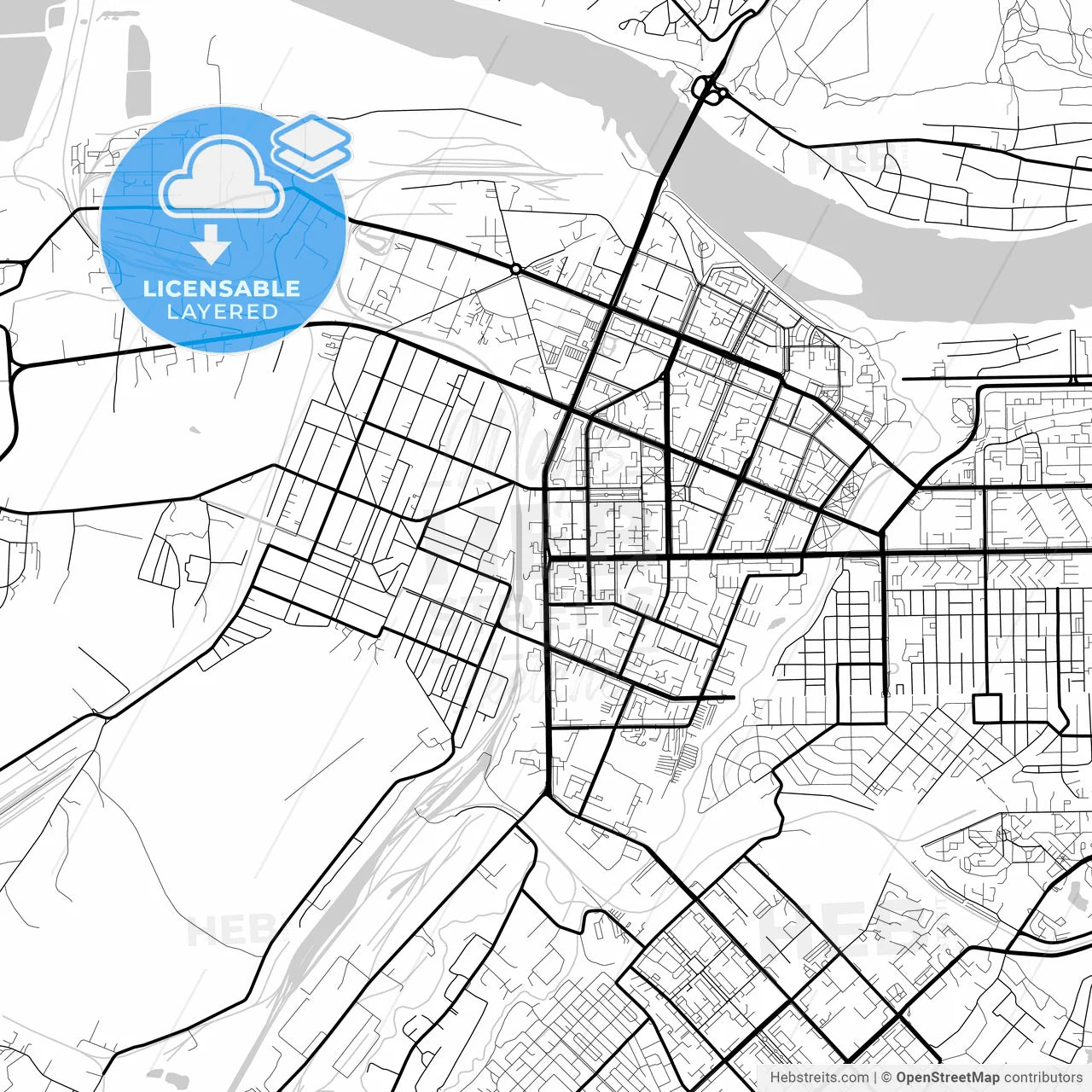 Layered PDF map of Kemerovo, Kemerovo Oblast, Russia