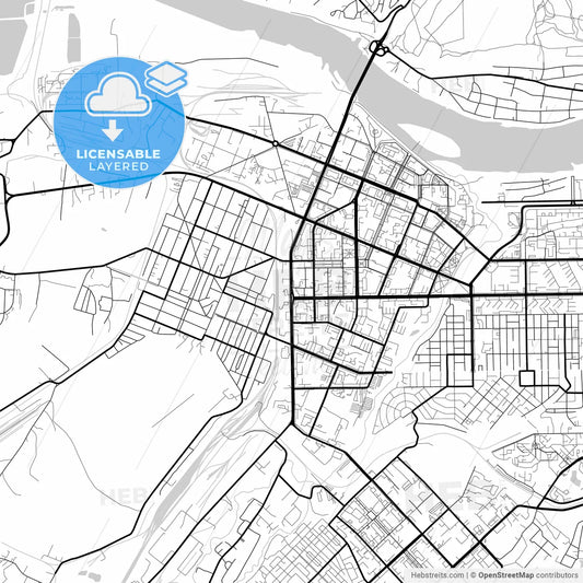 Layered PDF map of Kemerovo, Kemerovo Oblast, Russia