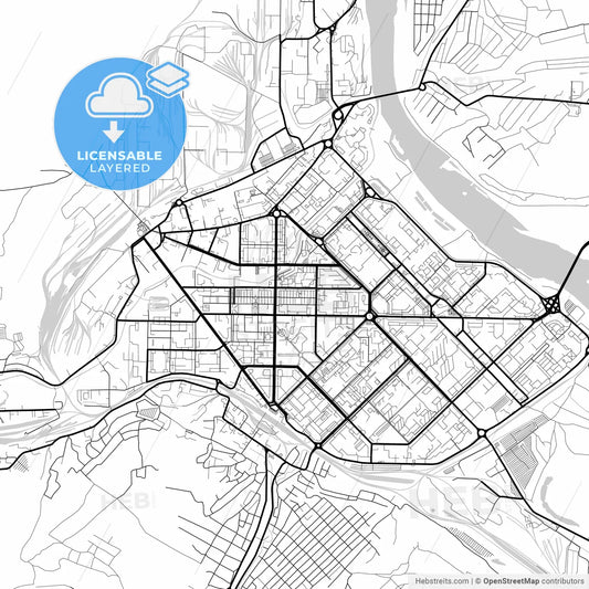 Layered PDF map of Novokuznetsk, Kemerovo Oblast, Russia