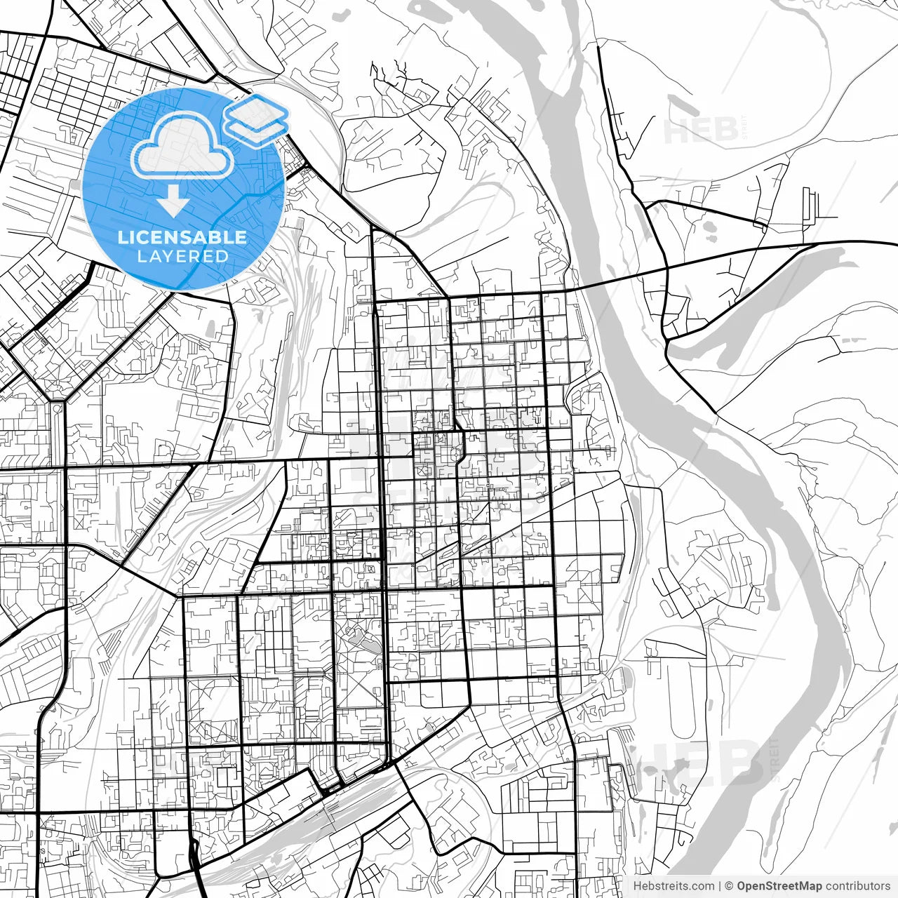 Layered PDF map of Kirov, Kirov Oblast, Russia