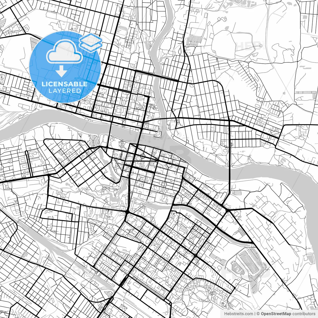 Layered PDF map of Tver, Tver Oblast, Russia
