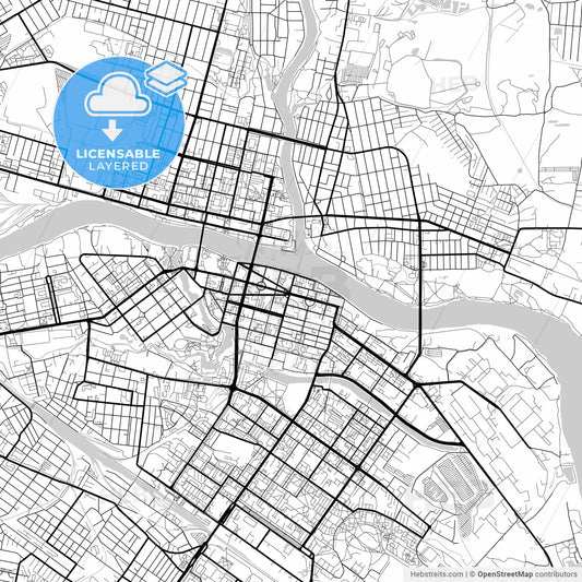 Layered PDF map of Tver, Tver Oblast, Russia