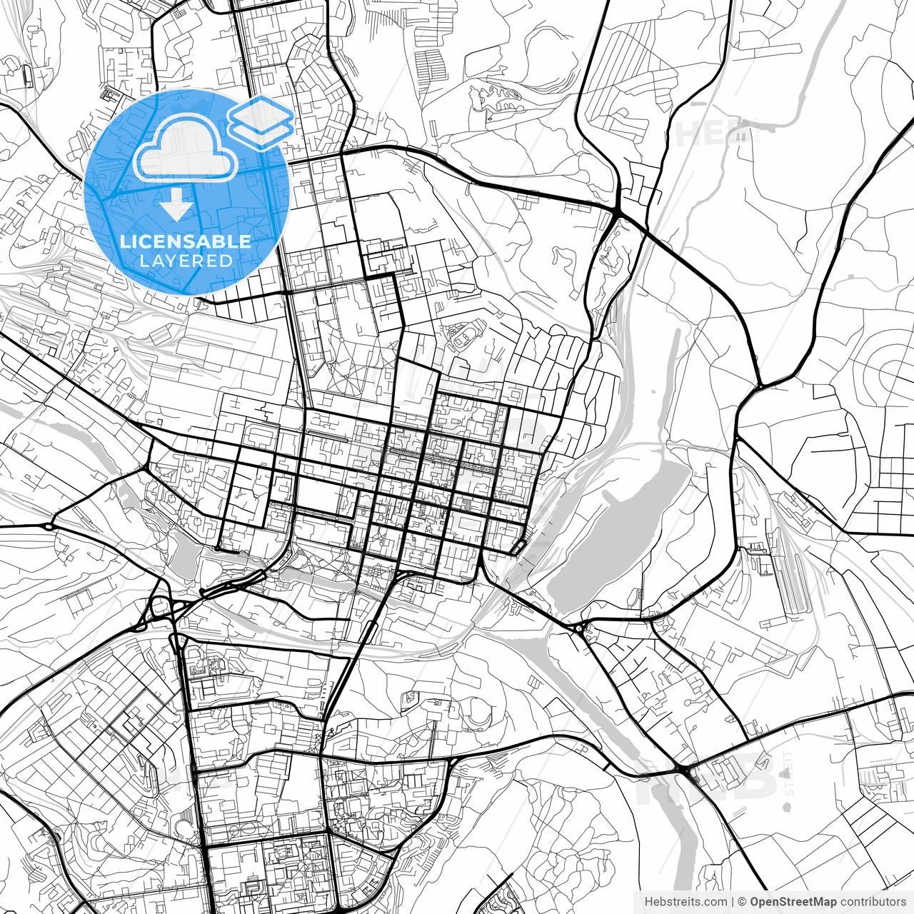 Layered PDF map of Belgorod, Belgorod Oblast, Russia