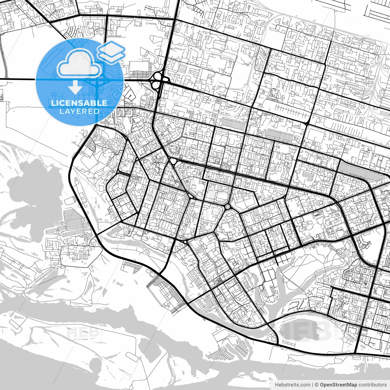 Layered PDF map of Surgut, Khanty-Mansi Autonomous Okrug-Yugra, Russia
