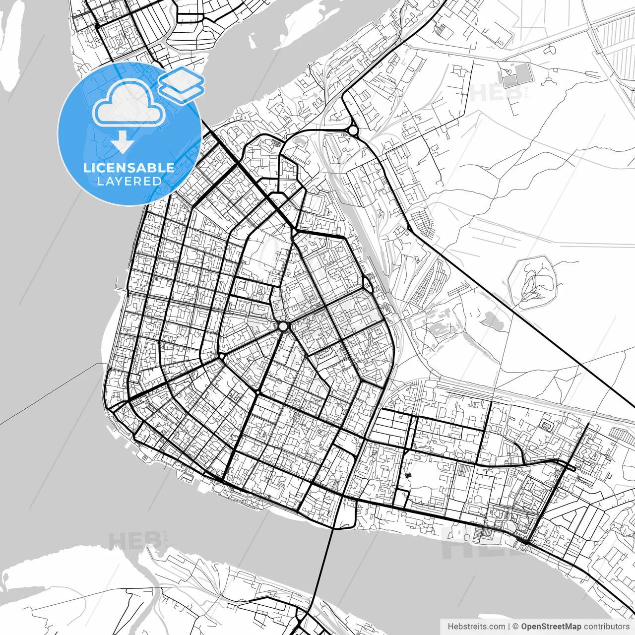 Layered PDF map of Arkhangelsk, Arkhangelsk Oblast, Russia