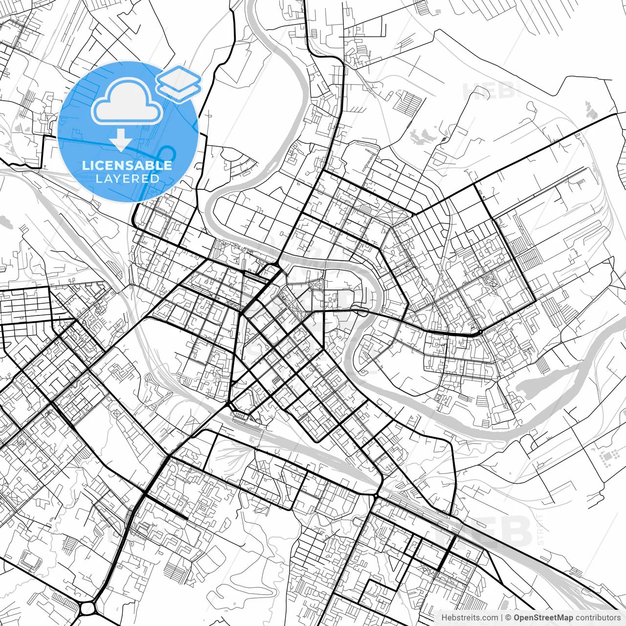 Layered PDF map of Vologda, Vologda Oblast, Russia