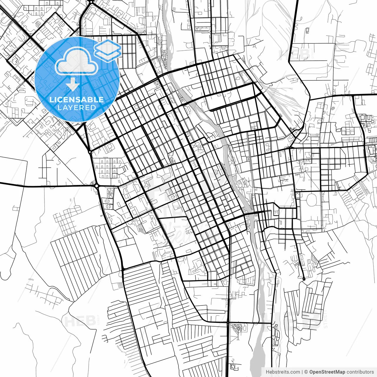 Layered PDF map of Vladikavkaz, Republic of North Ossetia-Alania, Russia